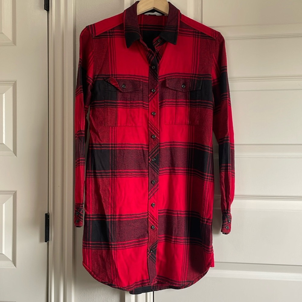 Athleta Black and Red Buffalo Plaid Flannel Dress